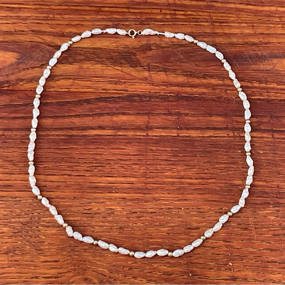 14K Gold Vintage Real Rice Pearl Necklace 16" - Picture 4 of 6